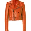 Women's Orange Leather Motorcycle Jacket