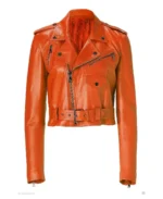Women's Orange Leather Motorcycle Jacket