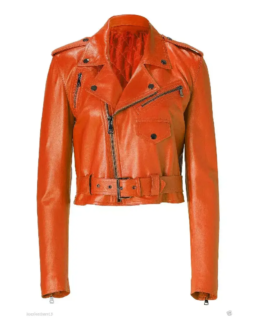 Women's Orange Leather Motorcycle Jacket