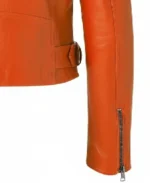 Women's Orange Leather Motorcycle Jacket Sleeves
