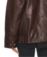 Women's Oversized Dark Brown Leather Jacket Sleeves