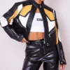 Women's Panel Detail Crop Moto Leather Jacket