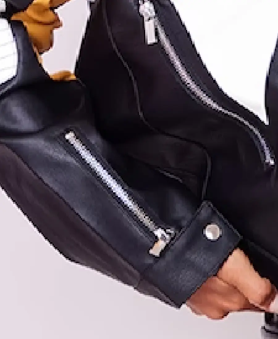 Women'S Panel Detail Crop Moto Leather Jacket 4 Women'S Panel Detail Crop Moto Leather Jacket Sleeves