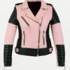 Women's Pink Leather Biker Jacket