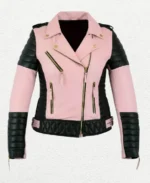 Women's Pink Leather Biker Jacket