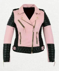 Women's Pink Leather Biker Jacket