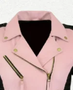 Women's Pink Leather Biker Jacket Collar