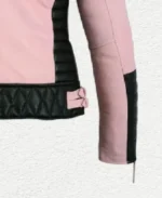 Women's Pink Leather Biker Jacket Sleeves