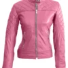 Women's Pink Quilted Leather Jacket