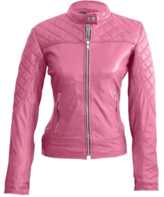 Women's Pink Quilted Leather Jacket