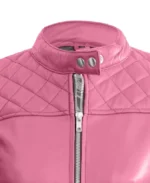 Women's Pink Quilted Leather Jacket Collar