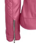 Women's Pink Quilted Leather Jacket Sleeves
