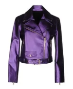 Women's Purple Lapel Style Leather Jacket