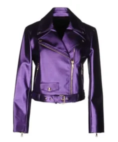 Women's Purple Lapel Style Leather Jacket