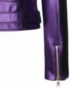 Women's Purple Lapel Style Leather Jacket Sleeves