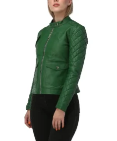 Women's Quilted Sleeves Bomber Leather Jacket