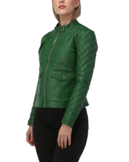 Women's Quilted Sleeves Bomber Leather Jacket