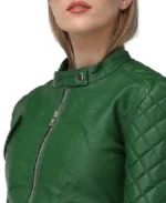 Women's Quilted Sleeves Bomber Leather Jacket Collar