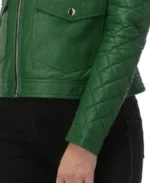Women's Quilted Sleeves Bomber Leather Jacket Sleeves