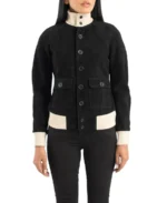 Women's Black Suede Bomber Jacket - Image 3