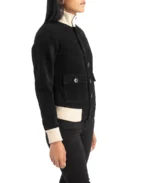 Women's Black Suede Bomber Jacket - Image 4