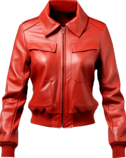 Women's Shirt Style Red Leather Bomber Jacket