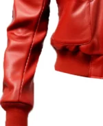 Women's Shirt Style Red Leather Bomber Jacket Sleeves