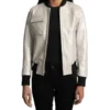 Women's Off White Leather Bomber Jacket