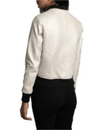 Women's Off White Leather Bomber Jacket - Image 2