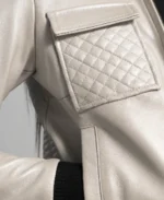 Women's Off White Leather Bomber Jacket - Image 5