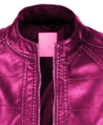 Women's Slik Pink Vegan Leather Jacket Collar