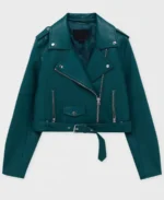 Women's Teal Lapel Style Leather Jacket