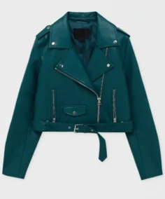 Women's Teal Lapel Style Leather Jacket