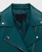 Women's Teal Lapel Style Leather Jacket Collar