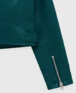 Women's Teal Lapel Style Leather Jacket Sleeves