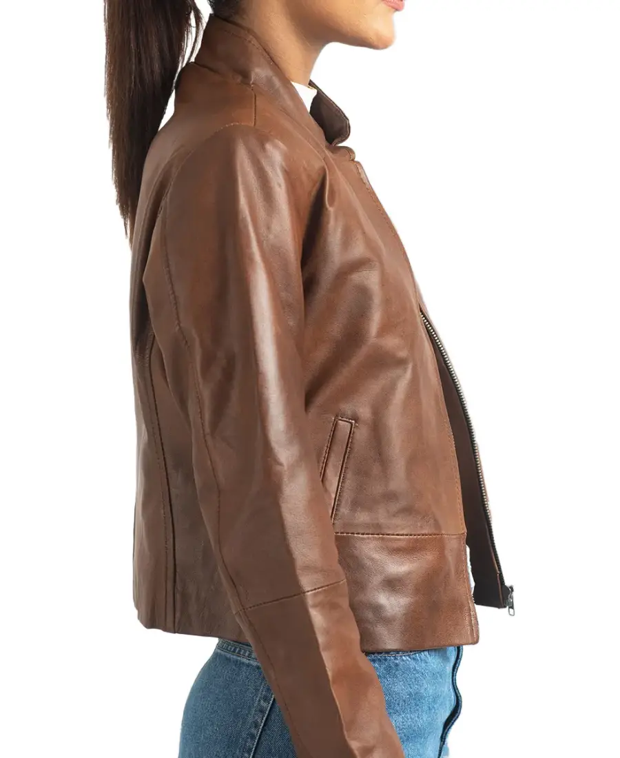 Women'S Vintage Evelyn Leather Jacket 4 Women'S Vintage Evelyn Leather Jacket Side