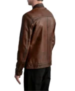 Zen Distressed Brown Leather Biker Jacket - Image 2
