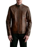 Zen Distressed Brown Leather Biker Jacket - Image 3