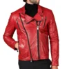 Men's Vintage Red Biker Leather Jacket Front - Trendy leather jackets