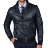 Men's Nappa Navy Bomber Leather Jacket Front - Trendy Leather Jackets