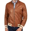 Men's Tan Natural Bomber Leather Jacket - Trendy Leather Jackets