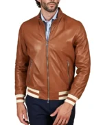 Men's Tan Natural Bomber Leather Jacket - Trendy Leather Jackets