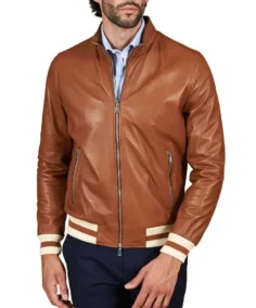 Men's Tan Natural Bomber Leather Jacket - Trendy Leather Jackets