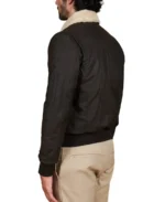 Wrinkled Shearling Collar Bomber Leather Jacket - Image 10