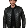 Men's Diamond Quilted Black Bomber Leather Jacket