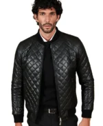 Men's Diamond Quilted Black Bomber Leather Jacket