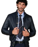 Men's Nappa Navy Bomber Leather Jacket - Trendy Leather Jackets