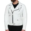 Men's Belted White Biker Leather Jacket Front - Trendy Leather Jackets