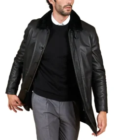 Men's Oscar Black Leather Coat Front - Trendy Leather Jackets