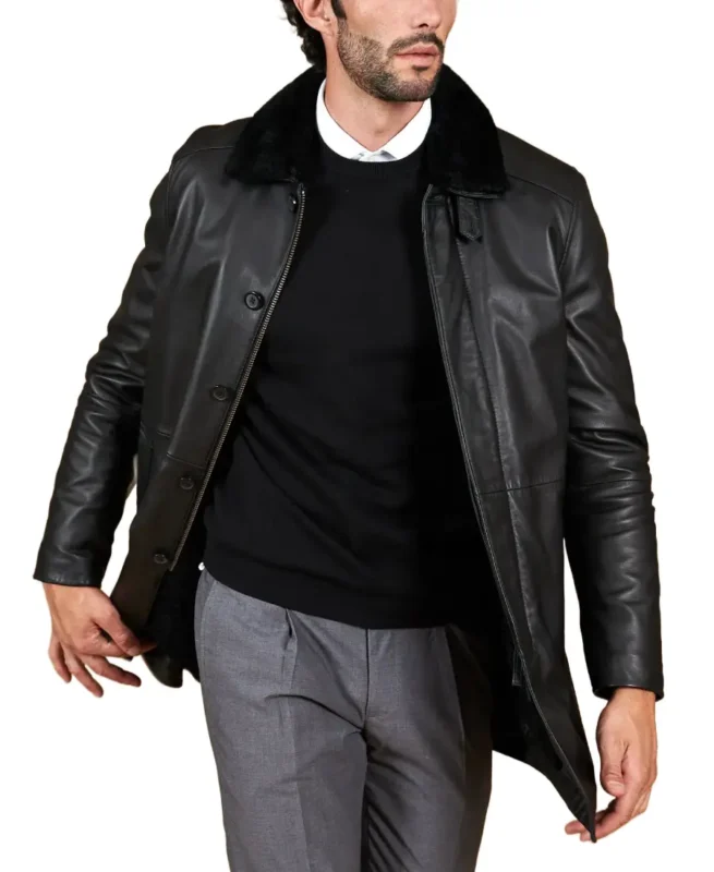 Men's Oscar Black Leather Coat Front - Trendy Leather Jackets